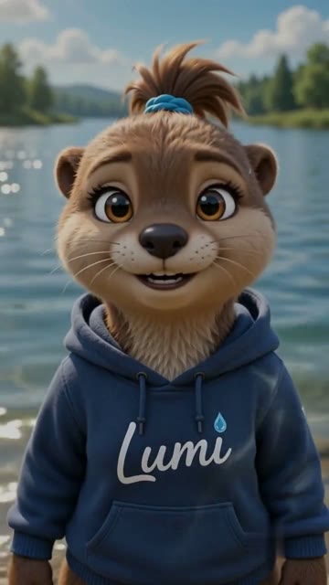 Standbild: Maskottchen Lumi im engeren Bildausschnitt am Seeufer.